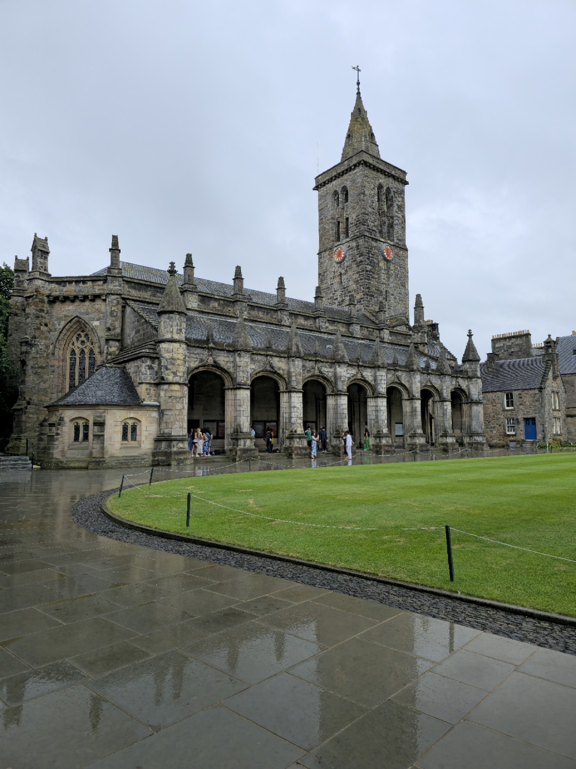 St Salvator’s in the rain, looking less like a university chapel than the sort of place where Scottish history feels permanently damp and entirely at home.
