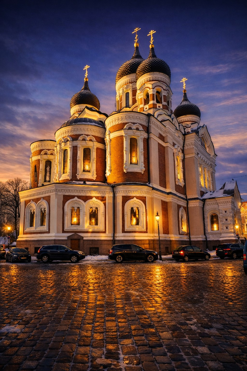 Alexander Nevsky Cathedral reimagined as that frozen morning felt: theatrical, luminous and slightly unreal.