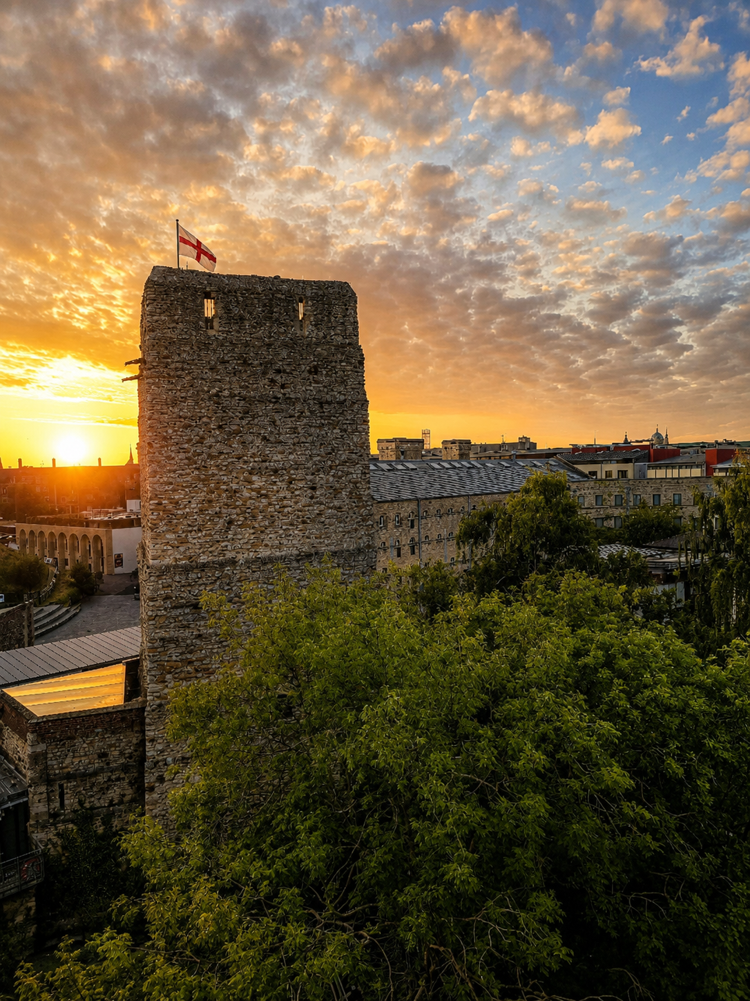 St George’s Tower at sunset, directly outside my upgraded Courtyard room—proof that this time Oxford had begun before I even left the hotel.