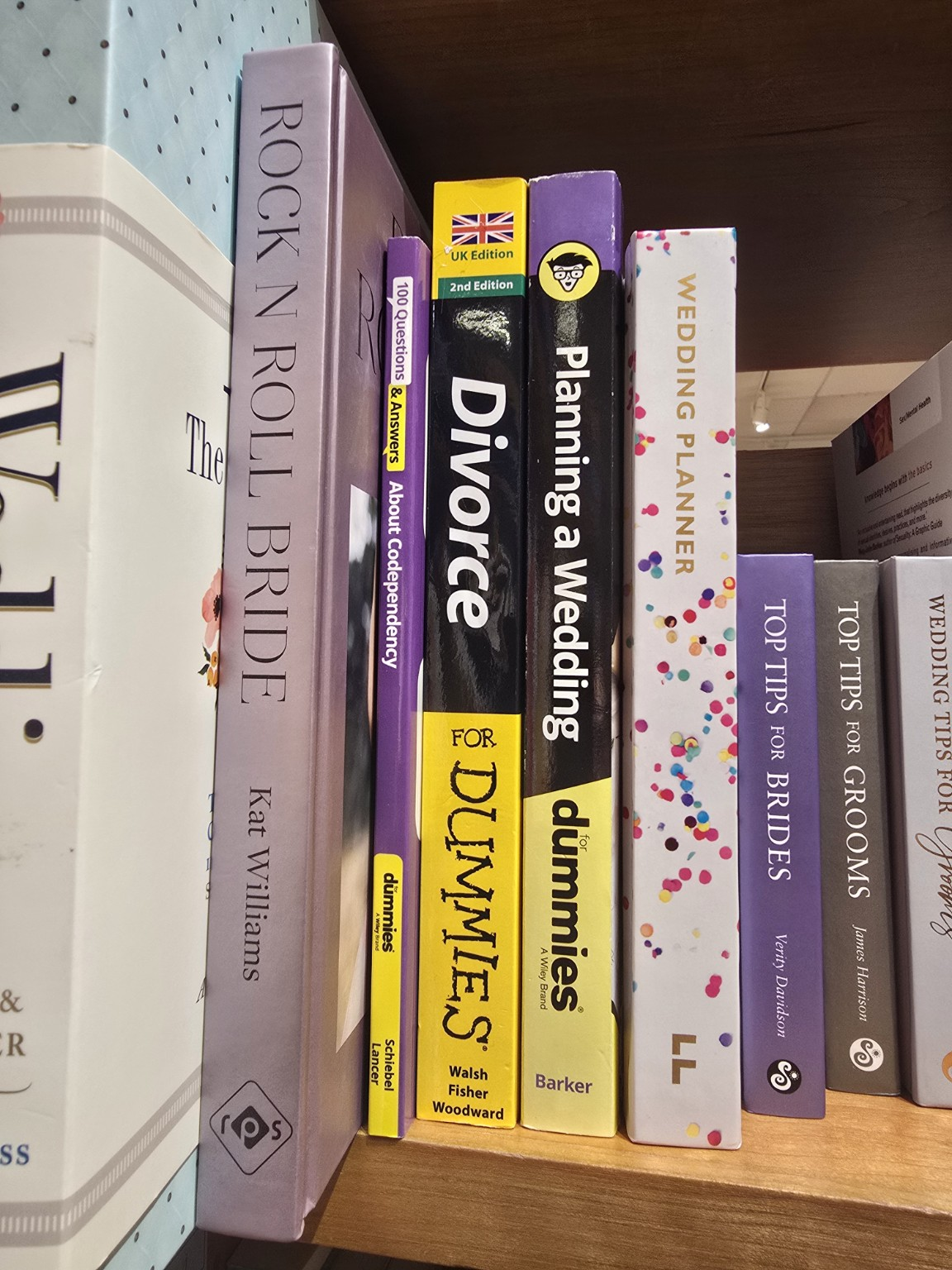 Marriage and divorce, shelved together with either complete innocence or admirable editorial judgement.