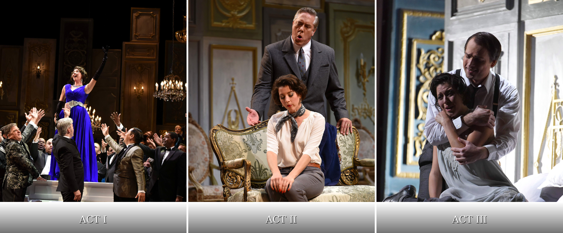 Lisette Oropesa’s Violetta across the three acts of La traviata — from the glittering confidence of Act I, through the sacrifice of Act II, to the final collapse of Act III. Photos: Kelly & Massa / Opera Philadelphia.