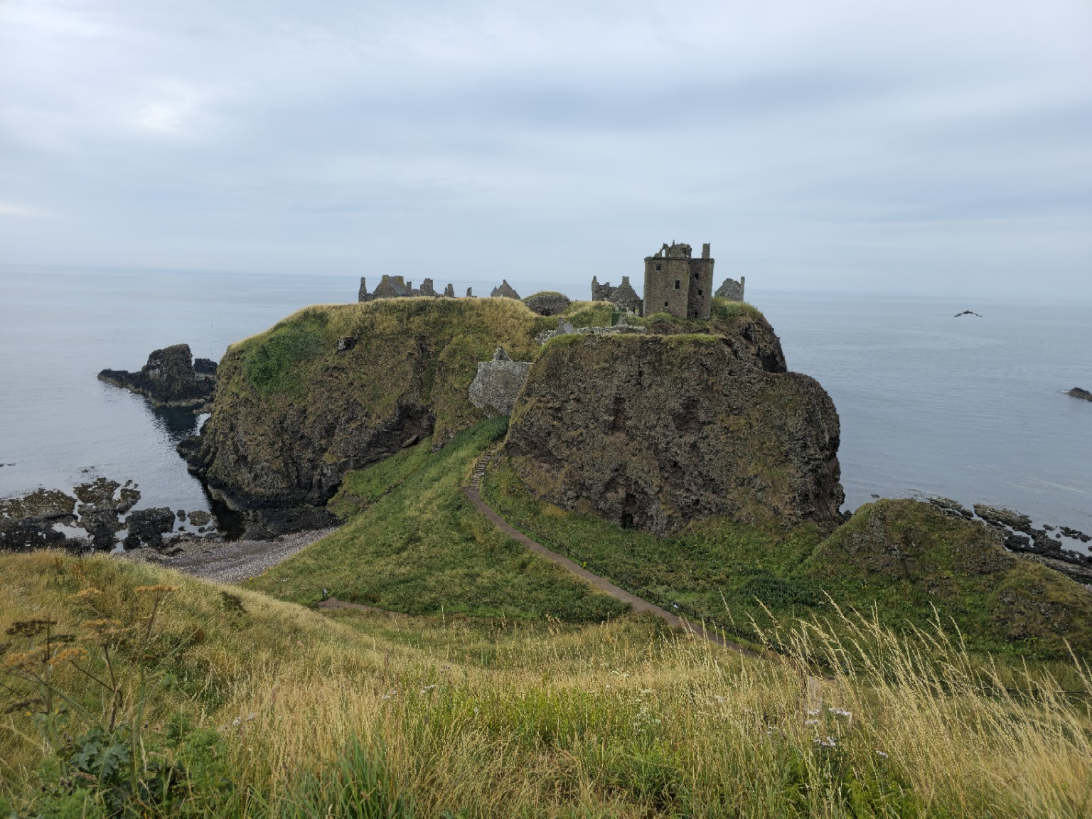Dunnottar does not need much help from the photographer: the castle, the rock and the narrow approach already do most of the work.