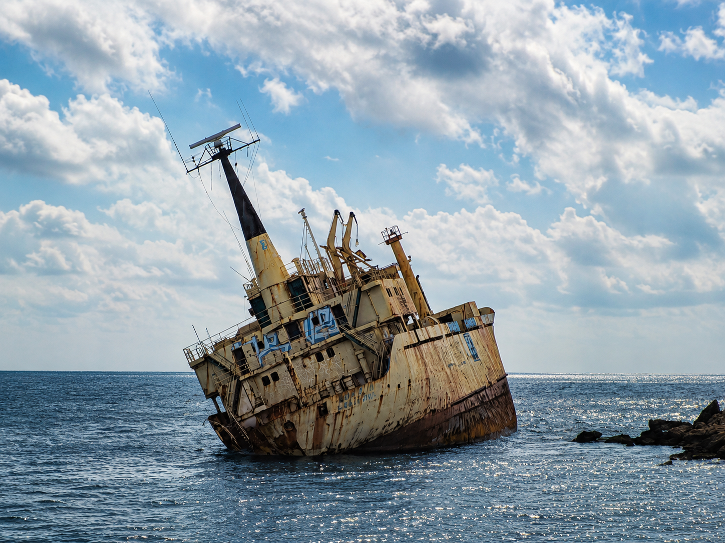 EDRO III, stranded near Pegeia since 2011 and almost indecently easy to photograph.