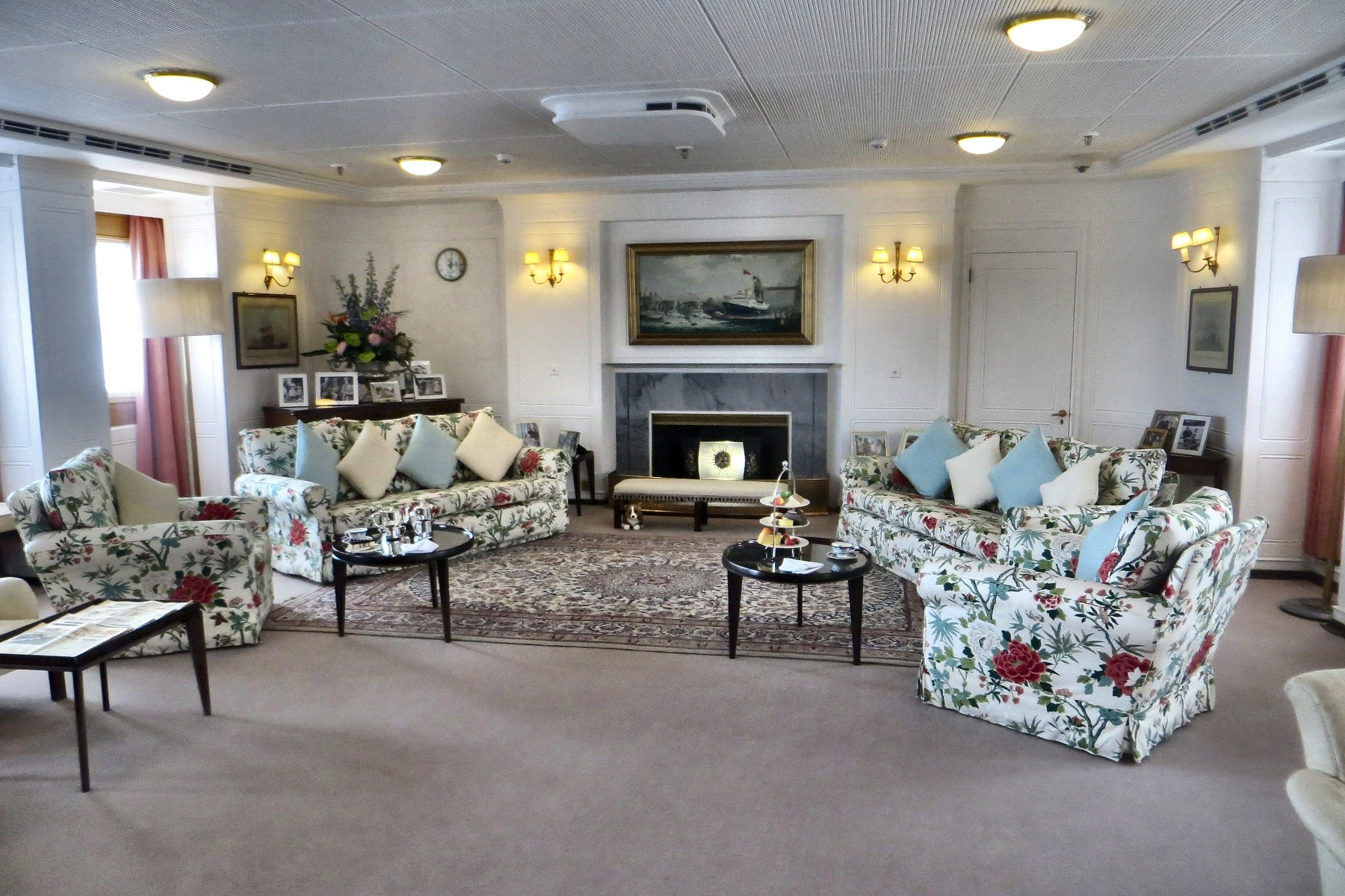 Britannia’s royal drawing room: floral sofas, family photographs and remarkably little floating-palace extravagance.