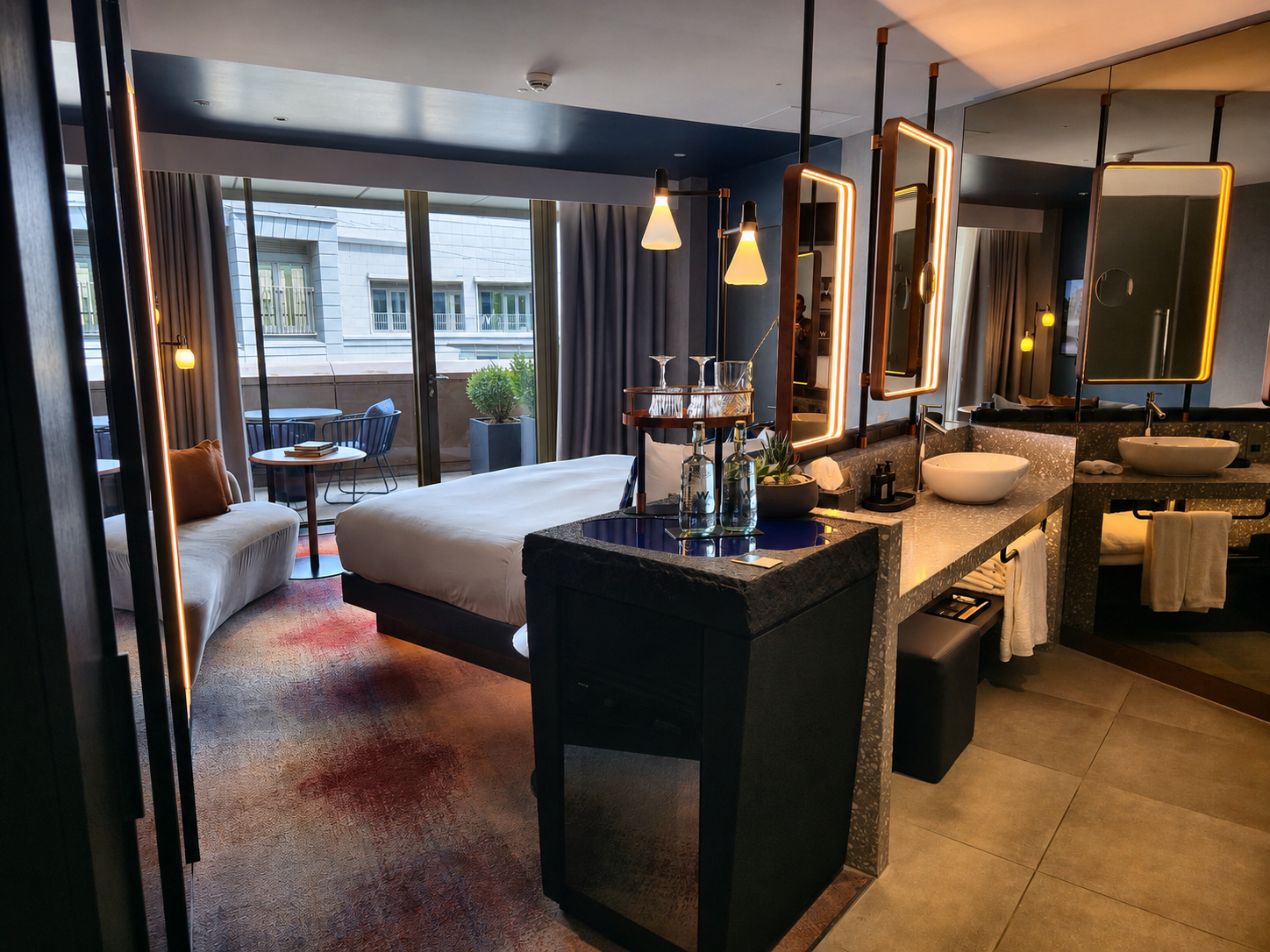 My Signature room at W Edinburgh: an excellent bed, theatrical lighting and a balcony that mattered more than its view