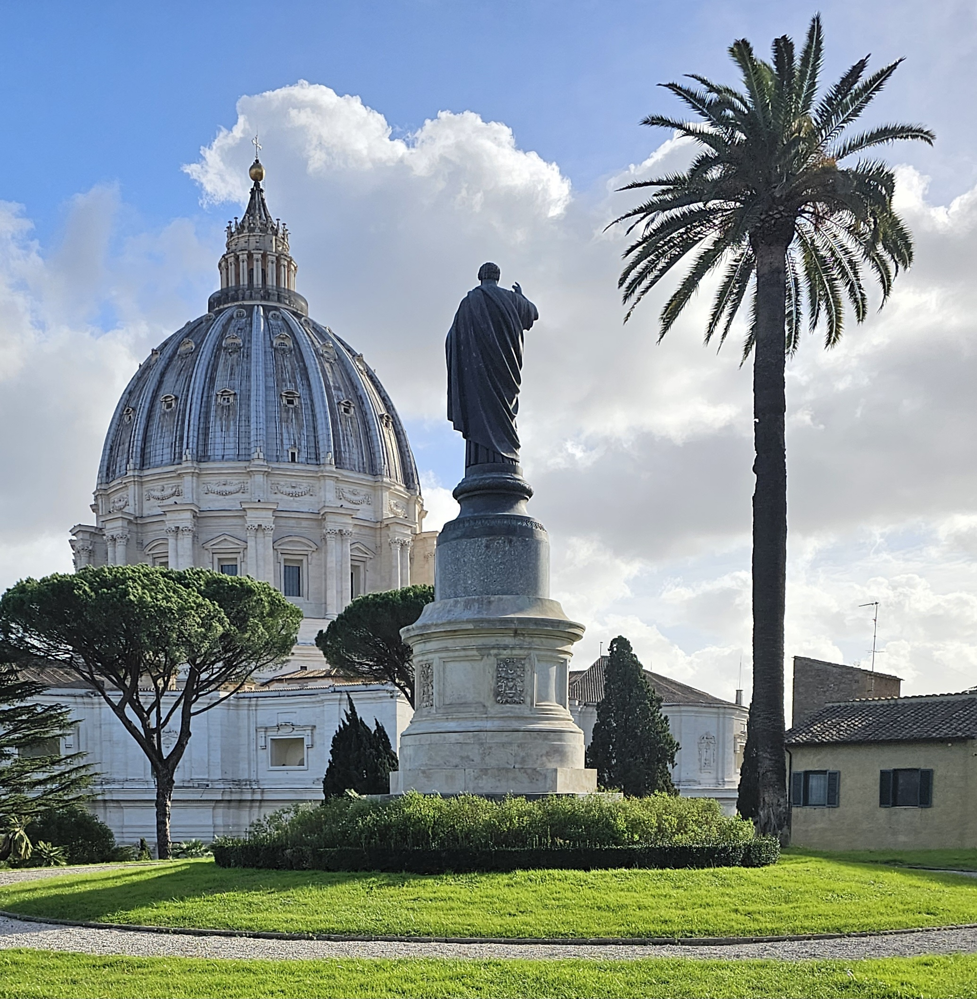 St Peter’s dome seen from inside the Vatican rather than from the public square.