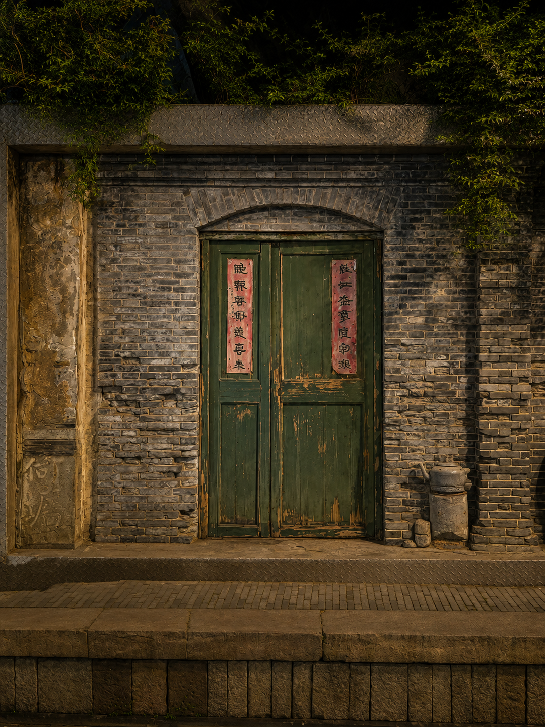 The green doors of No. 3, Dajing Lane in Qinghefang, still framed by faded red couplets wishing good fortune. After Wuyue kings, Southern Song emperors and Buddhist relics, I somehow found myself lingering over a pair of doors.