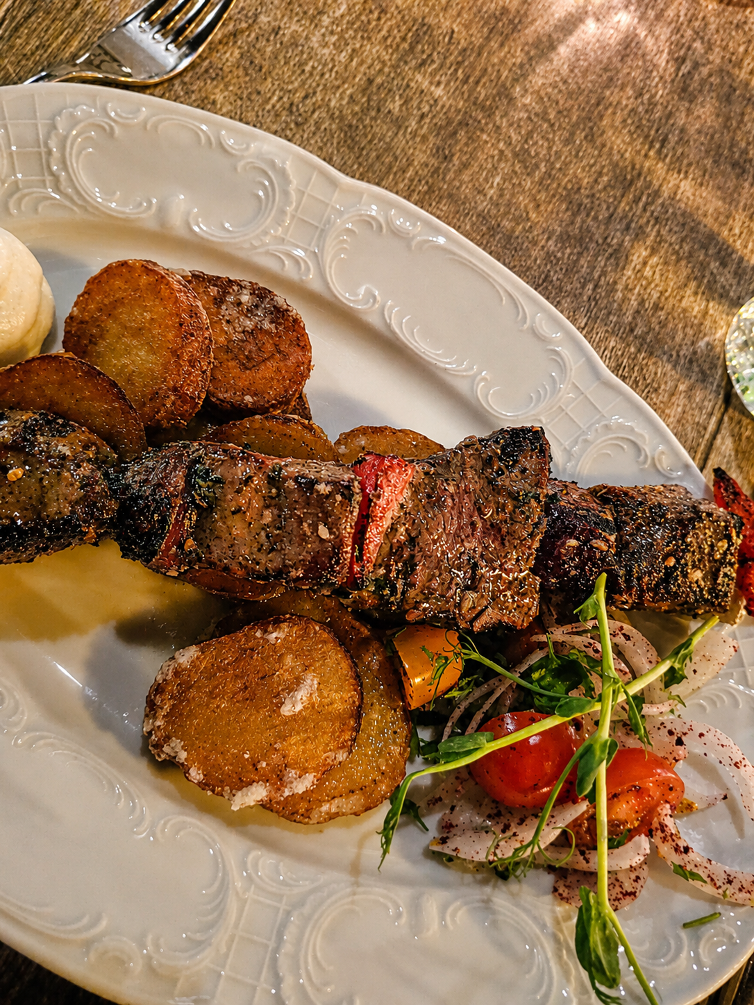 Dinner at Farouge — exactly the change of direction we needed after days of reindeer: smoky grilled meat, Lebanese flavours and not an antler in sight.