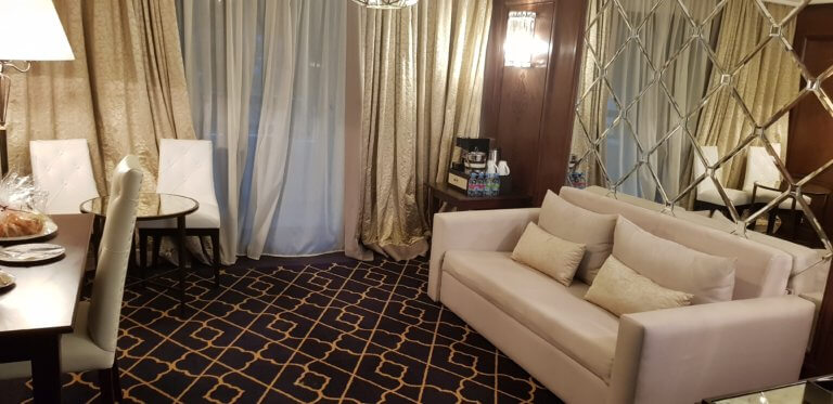 My upgraded duplex suite at the Fes Marriott — considerably more space than one person needed, and a very comfortable base before facing the medina.