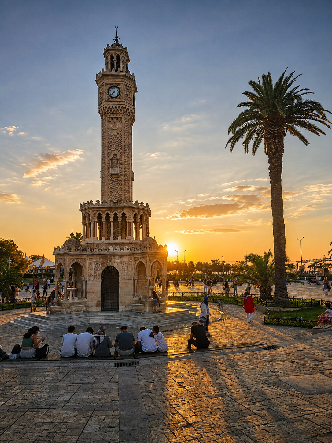 İzmir Clock Tower on Konak Square at the end of a very hot day — one of the city’s best-known landmarks.