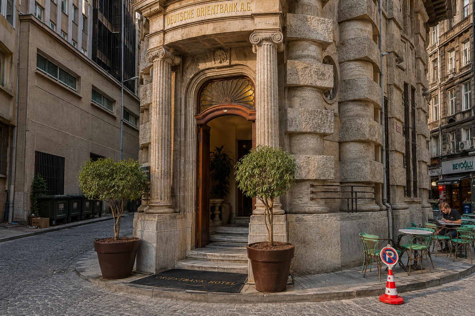 Orientbank Hotel in Sirkeci — still carrying the Deutsche Orientbank name above the entrance, more than a century after the building began life as a bank.