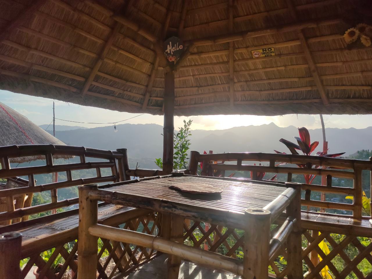 The countryside view (opposite the city view) behind the hut