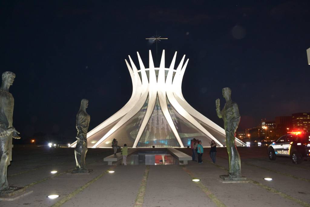 Night view of the entrance ramp to the Cathedral of Brasilia