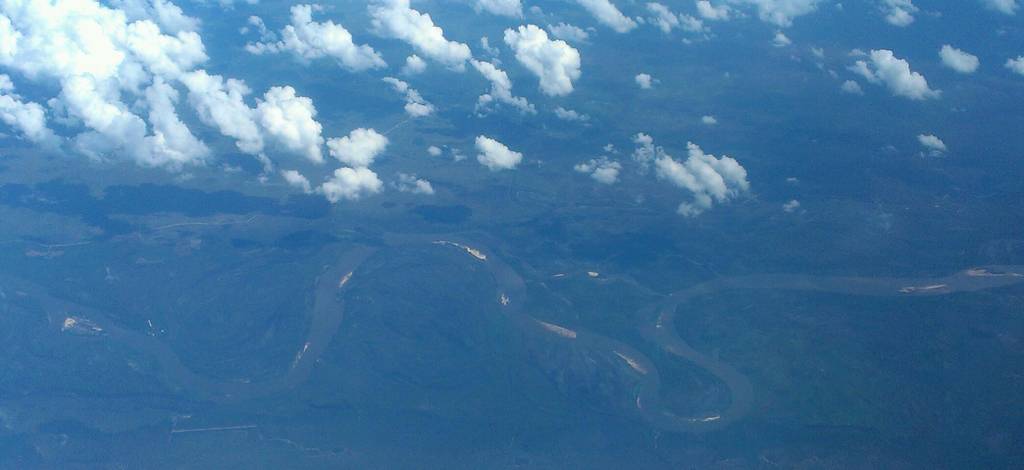 Aerial view from the plane of an Amazonian meander