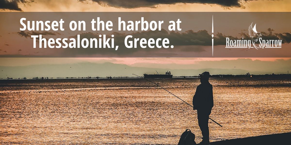 Sunset on the harbor at Thessaloniki, Greece.