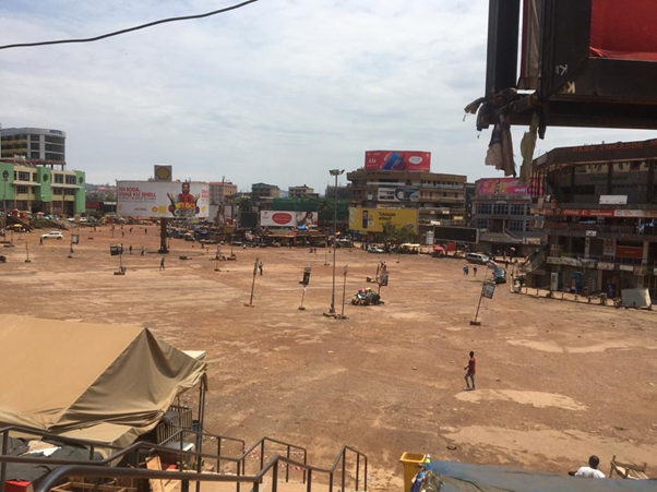 An empty ’Old taxi park’ in downtown Kampala