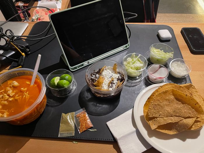 For a night in, pozole and friends