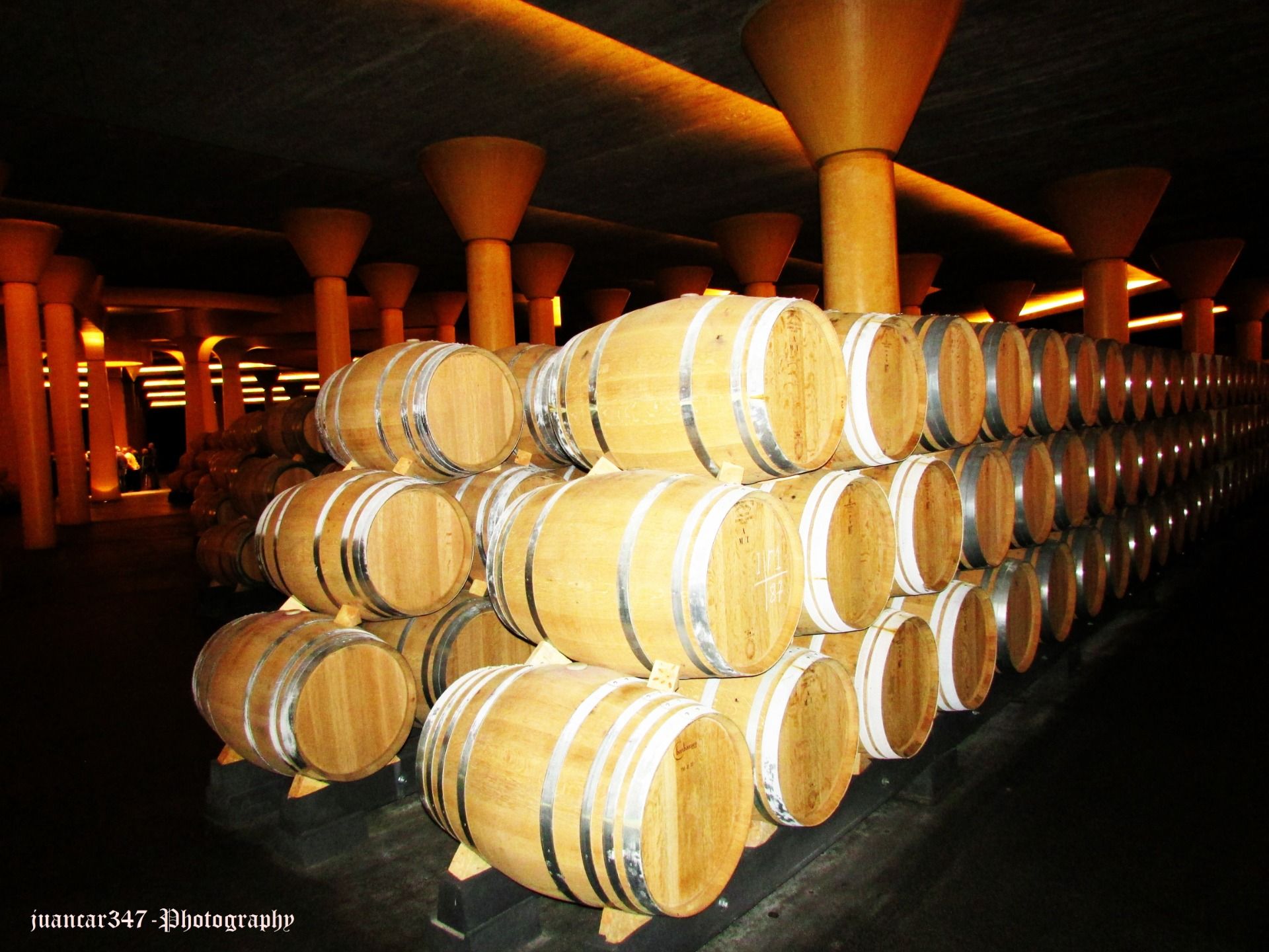 Hundreds of barrels scrupulously distributed