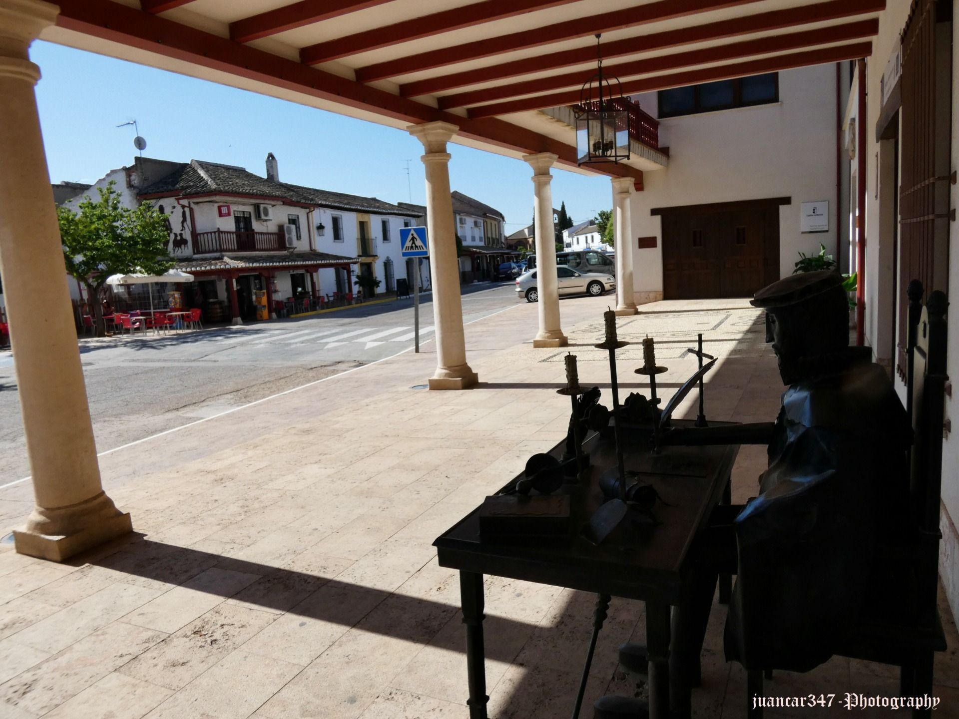 Statue of Cervantes on the main street, named after him