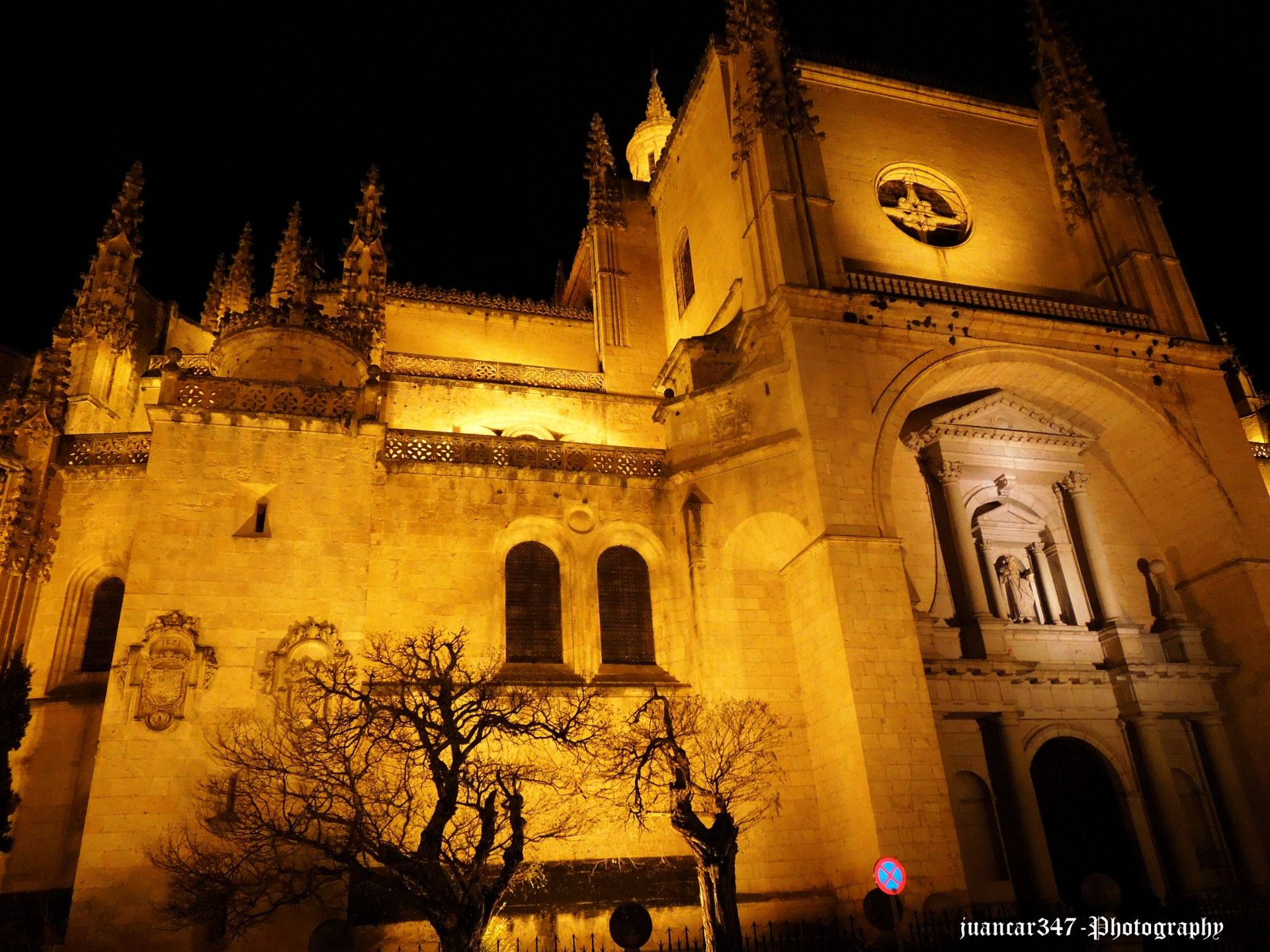 Panorámica de la catedral y sobre el pórtico, la figura de San Frutos