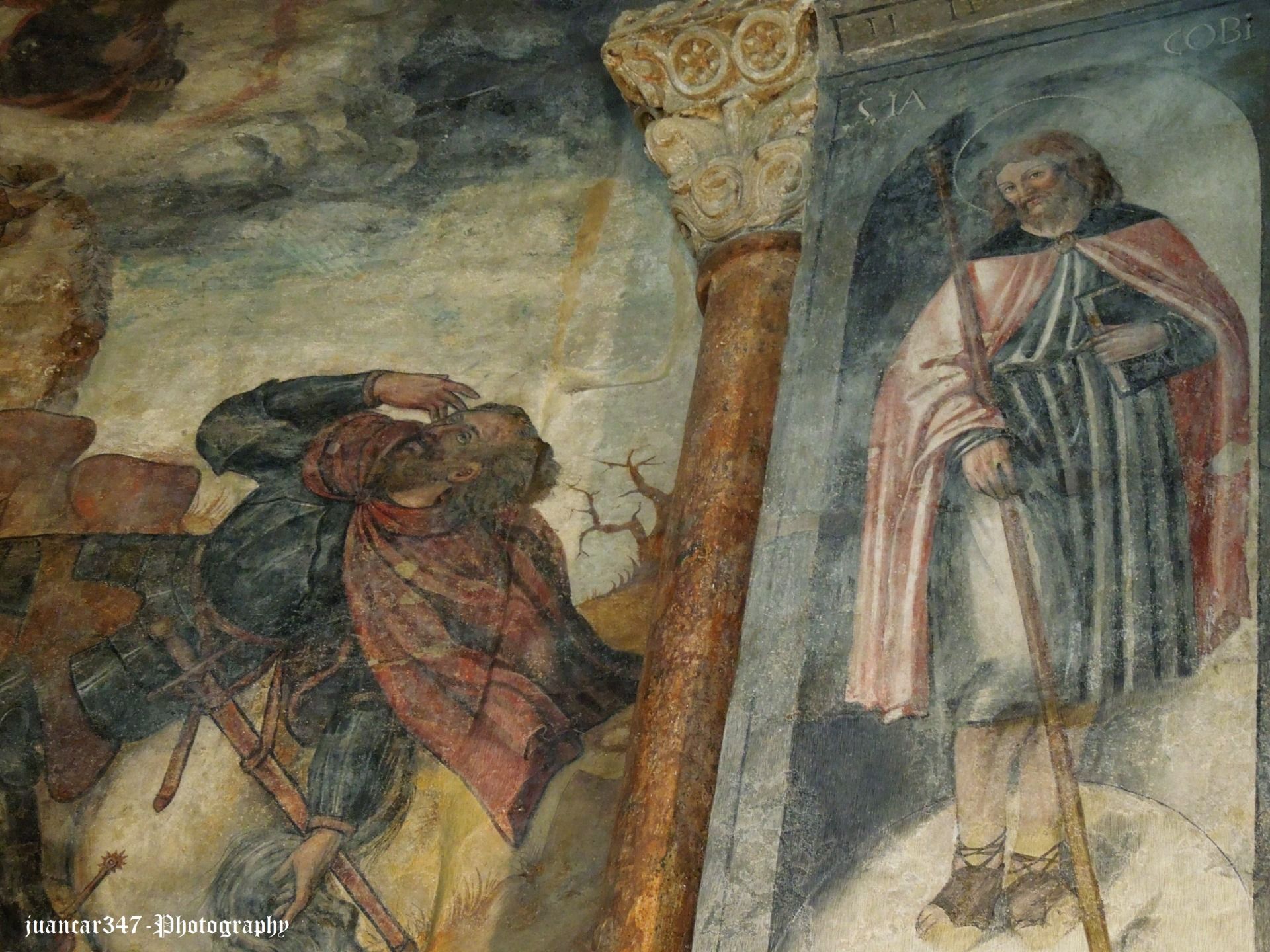 Gothic painting: right, Santiago Peregrino. Left, the vision of Saul on the way to Tarsus