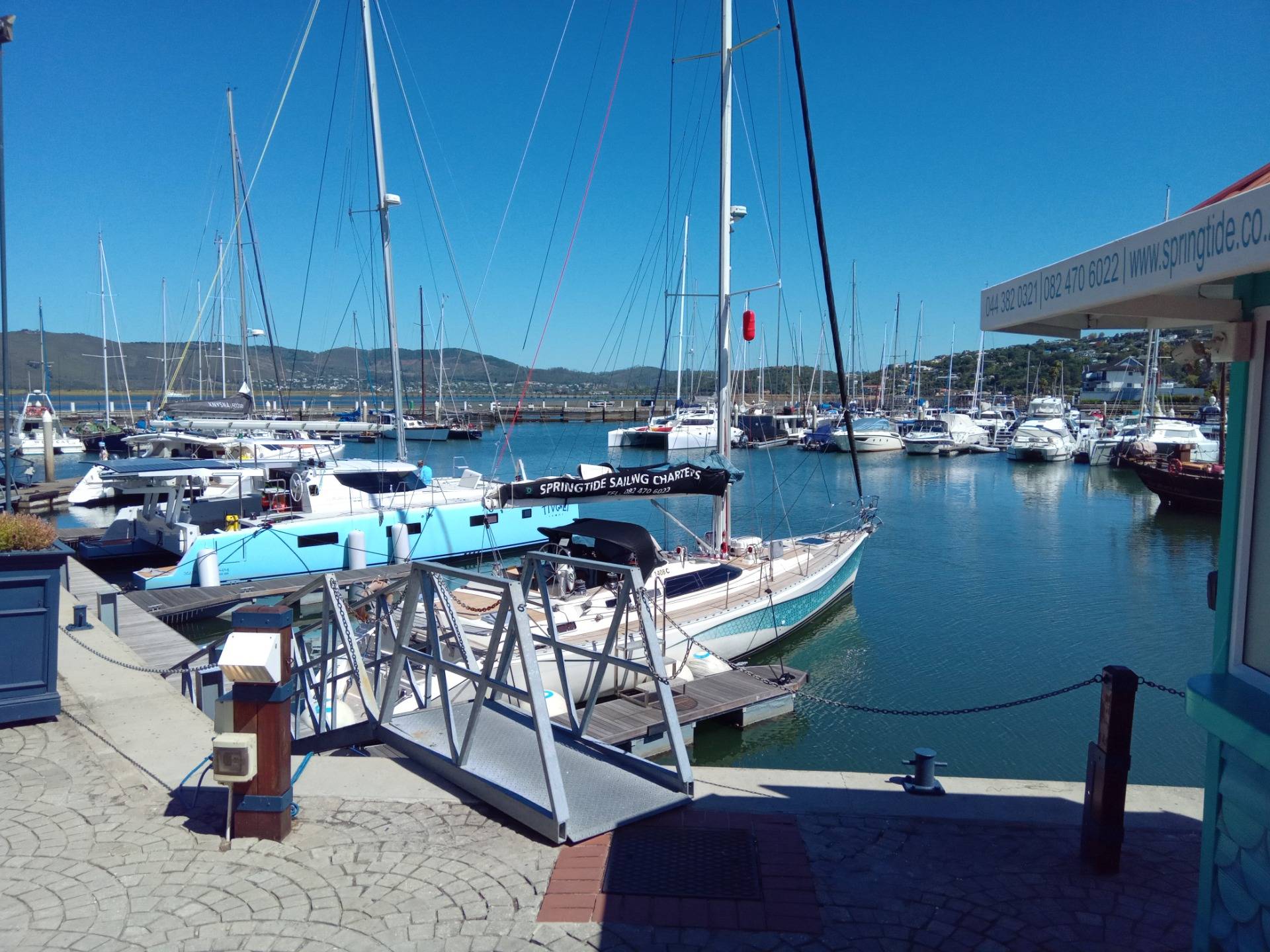 The Waterfront and quayside at Knysna lagoon, with apartments and restaurants right on the water’s edge