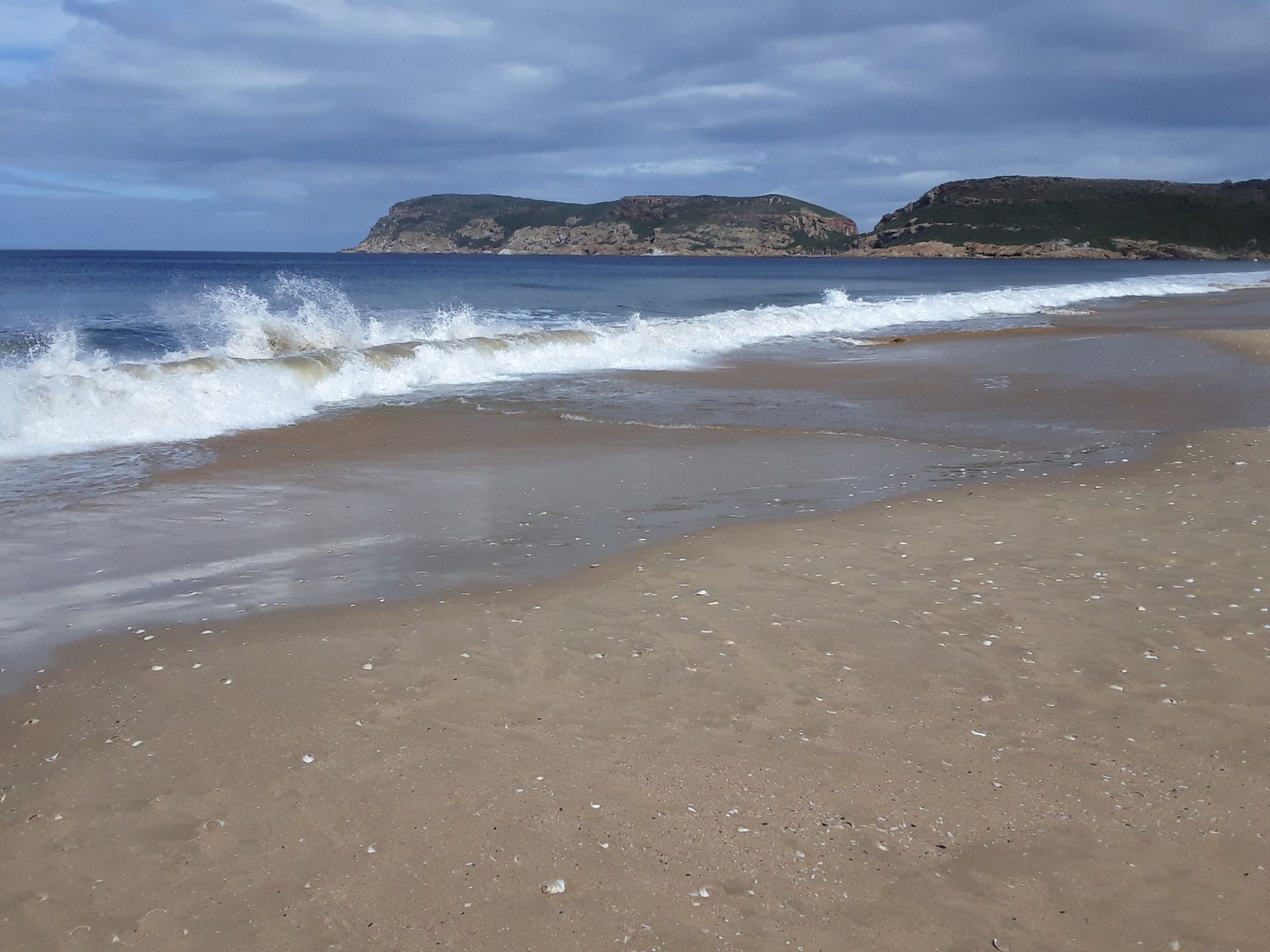 Robberg Peninsula in the distance on Robberg beach, where the whales, seals and dolphins reside