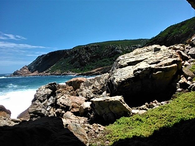 Walls of green vegetation fill the landscape along these rugged and remote cliffs on Africa’s southern shoreline as whales pass by just offshore