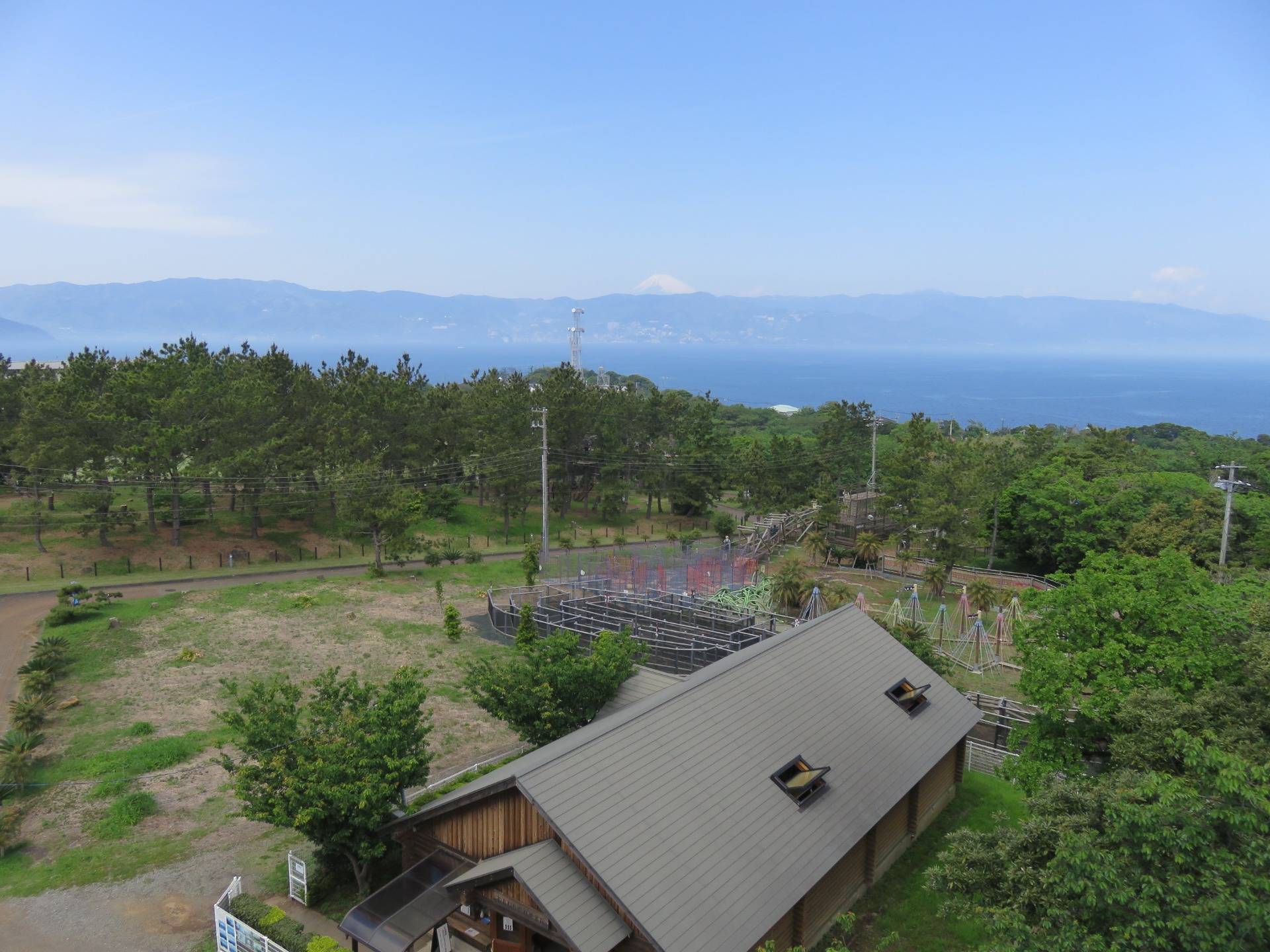 The view to Atami and Mt. Fuji, with the museum and play area in view on the island.