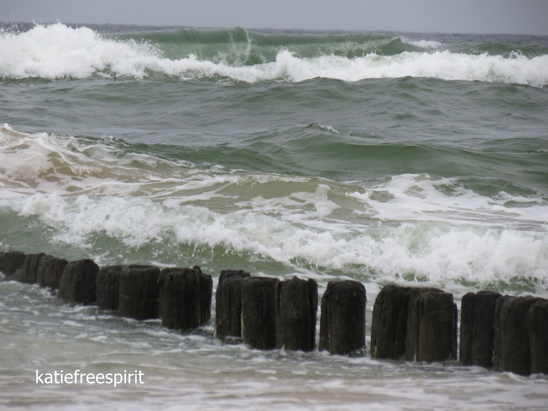 Huge waves, crossing the flooded coastal forest, a rainy day at the Baltic Sea/ Deszczowo nad morzem