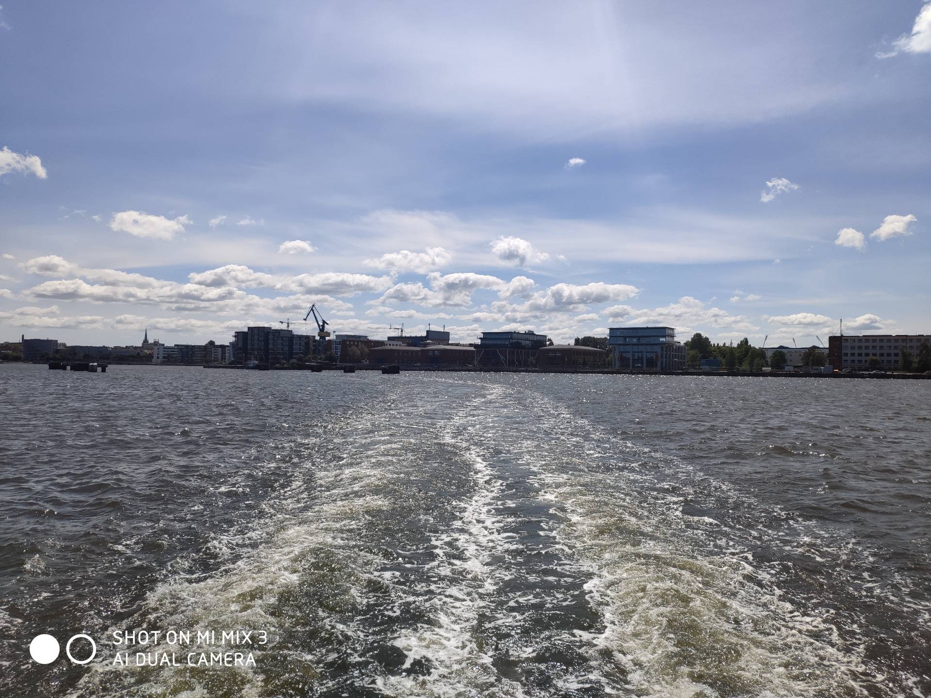 View of the skyline of Rostock from the ferry