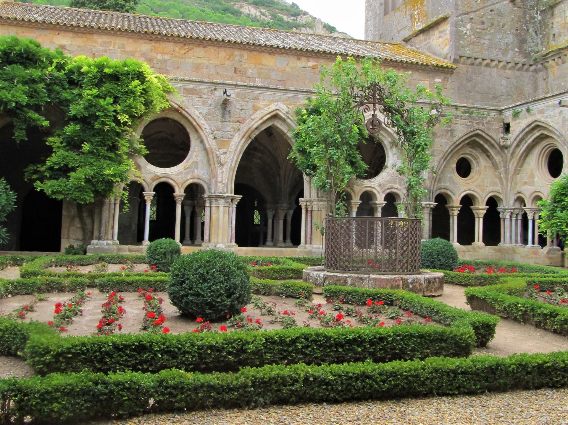 The monastery Fontfroide with beautiful rose garden