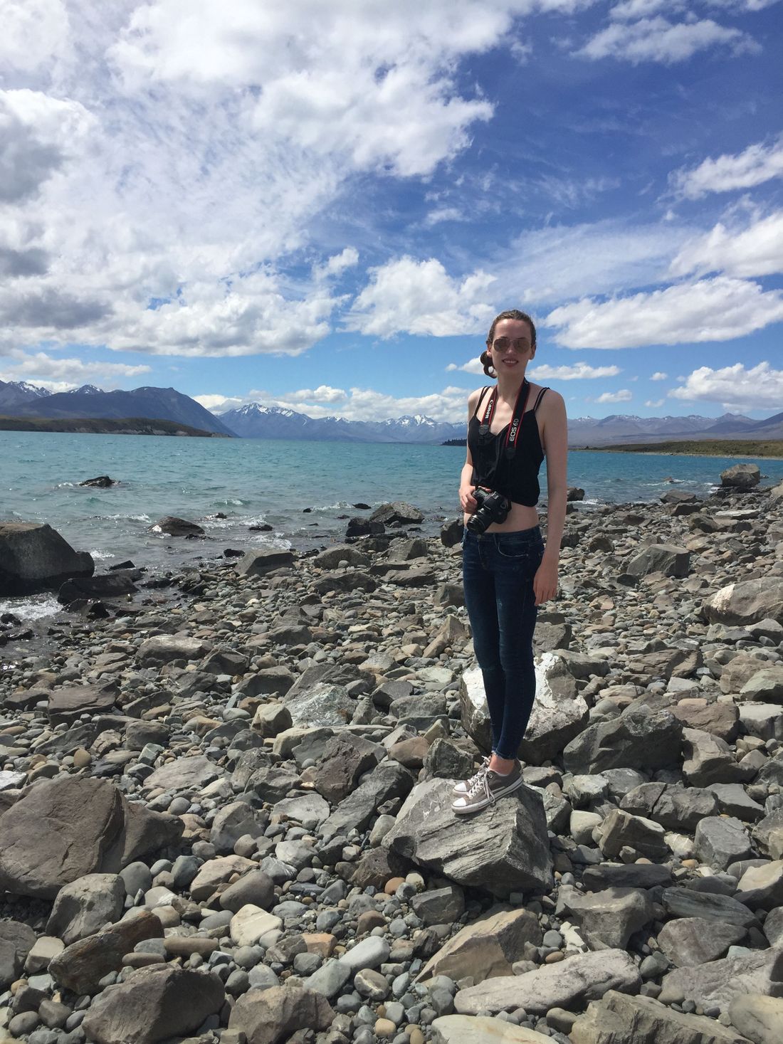 Me in front of Lake pukaki with my new camera :)