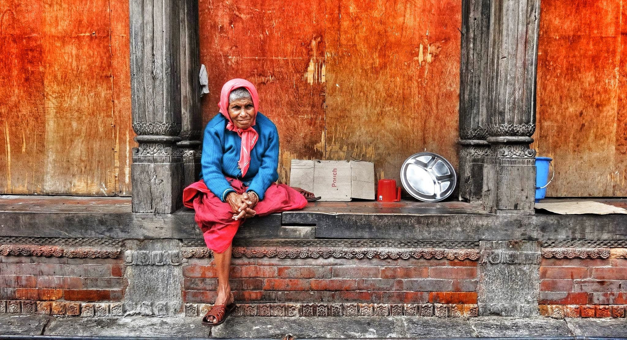 Old woman on the streets of Kathmandu