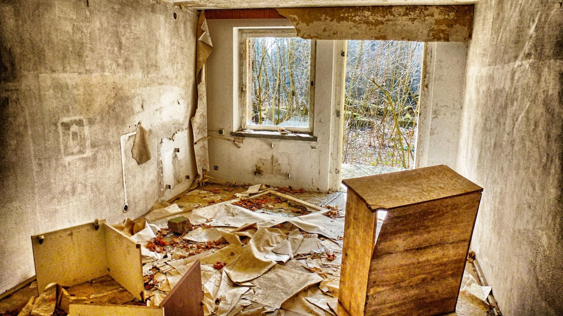 One of the small hotel rooms