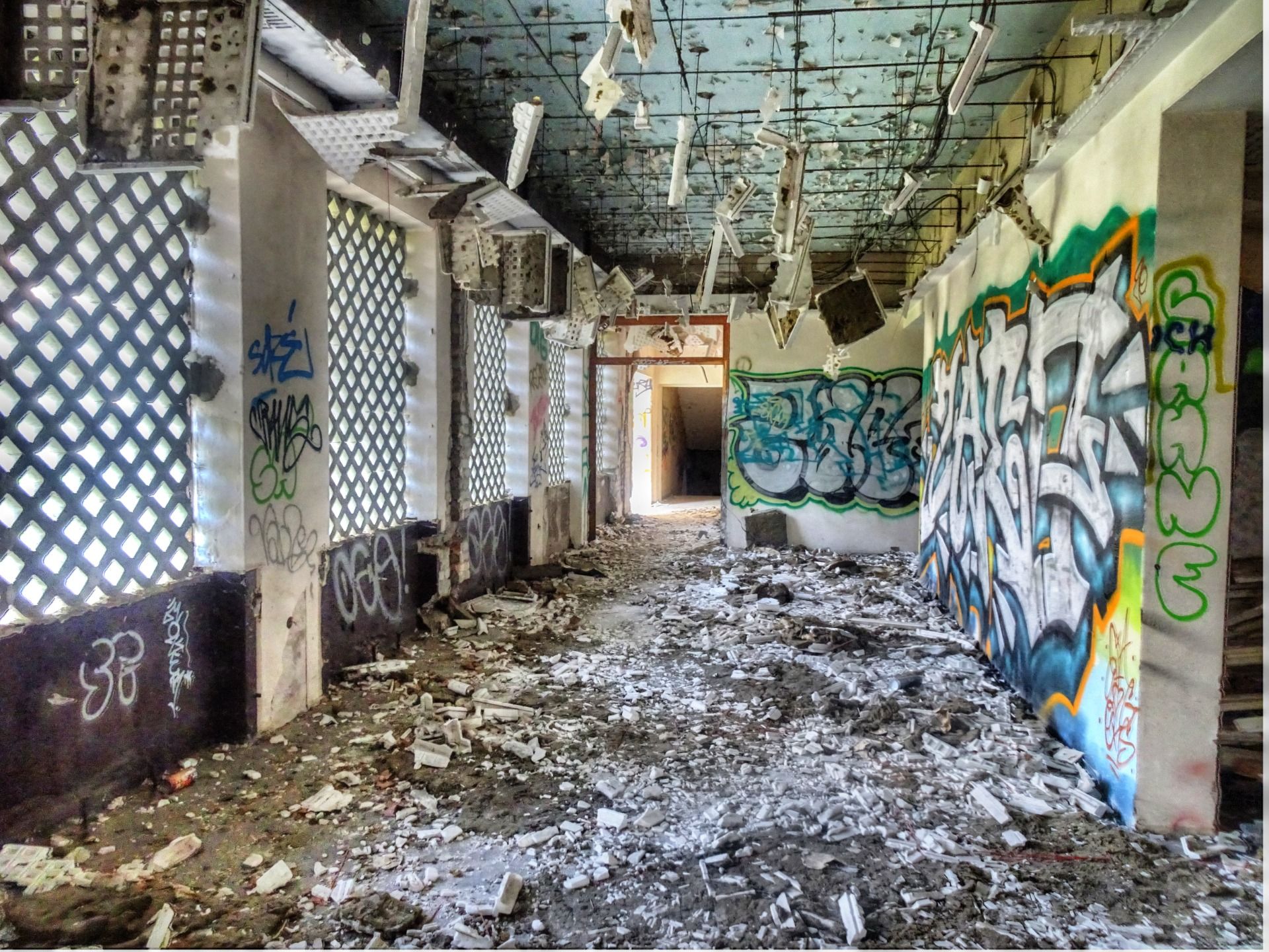 Plastic snow is falling from above