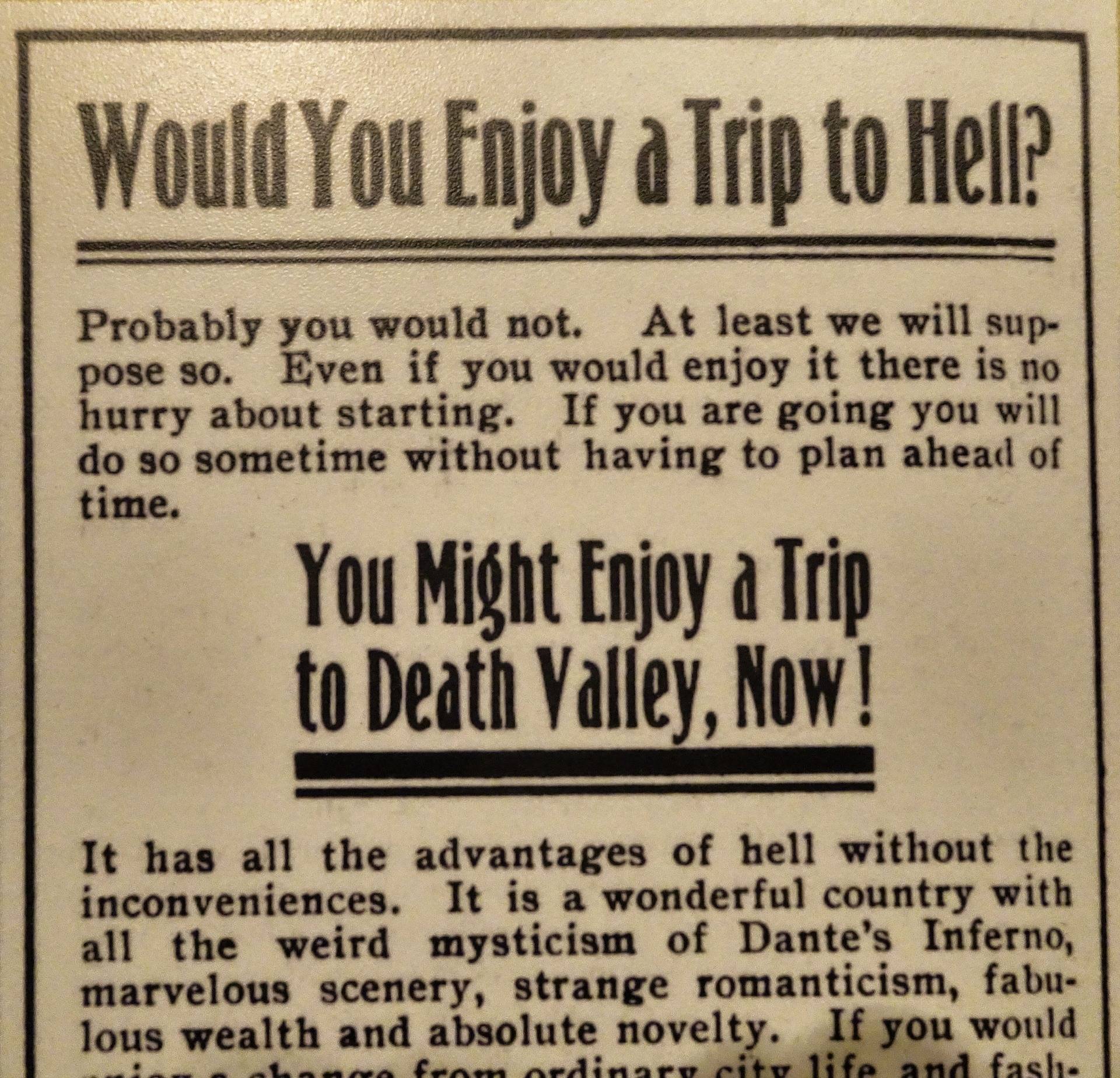 Touristische Angebote von früher, als die Amerikaner Death Valley als Ausflugsziel entdeckten