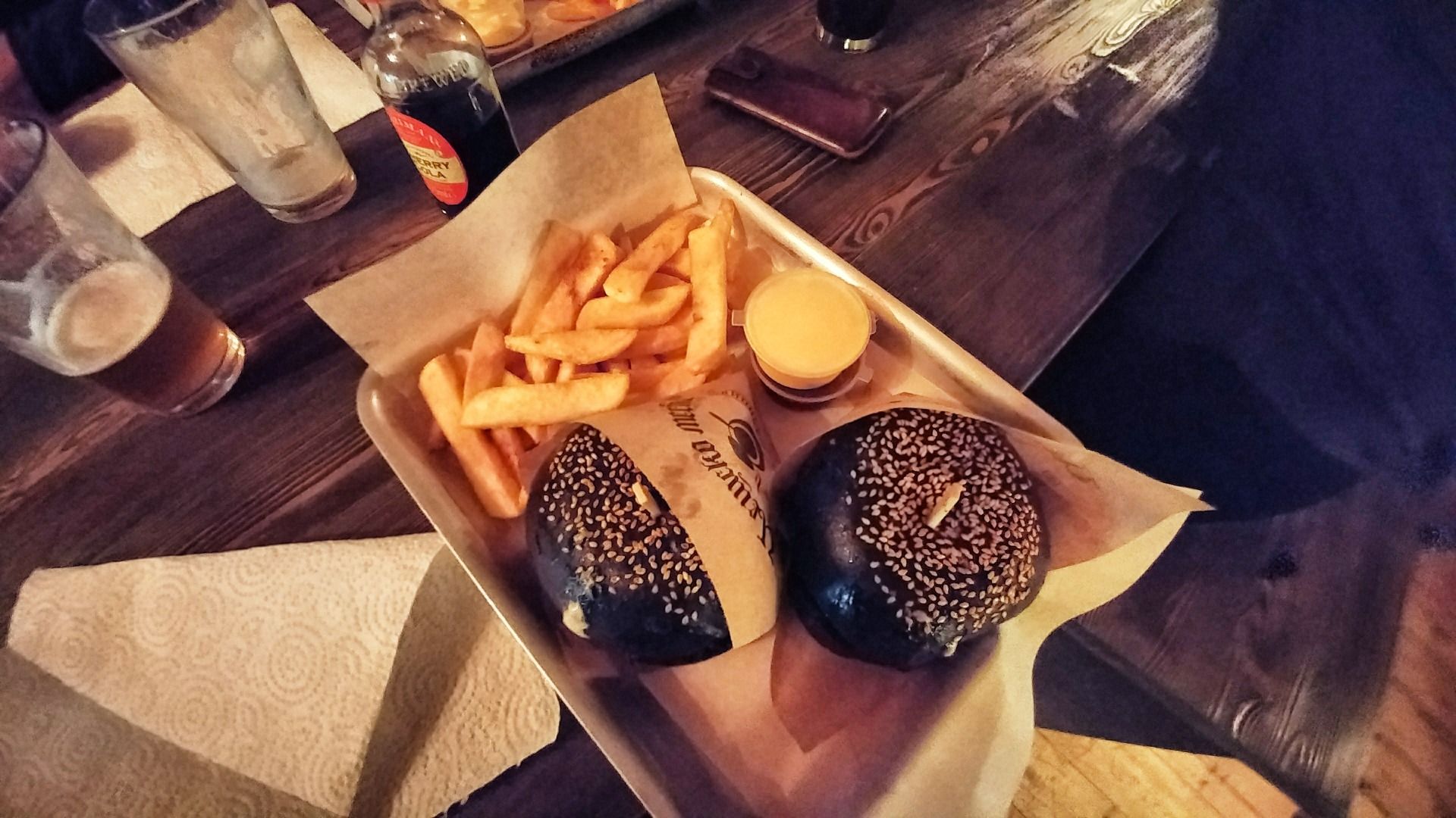 A american burger on russian black bread