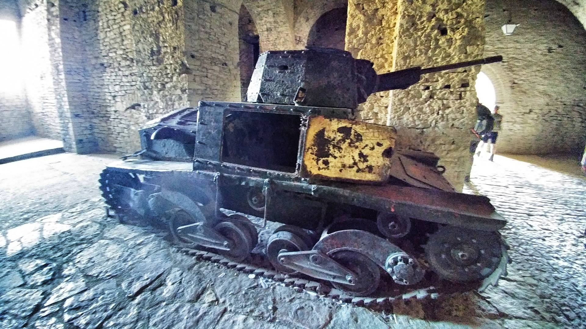 A tank thats seems it was used thousand years ago