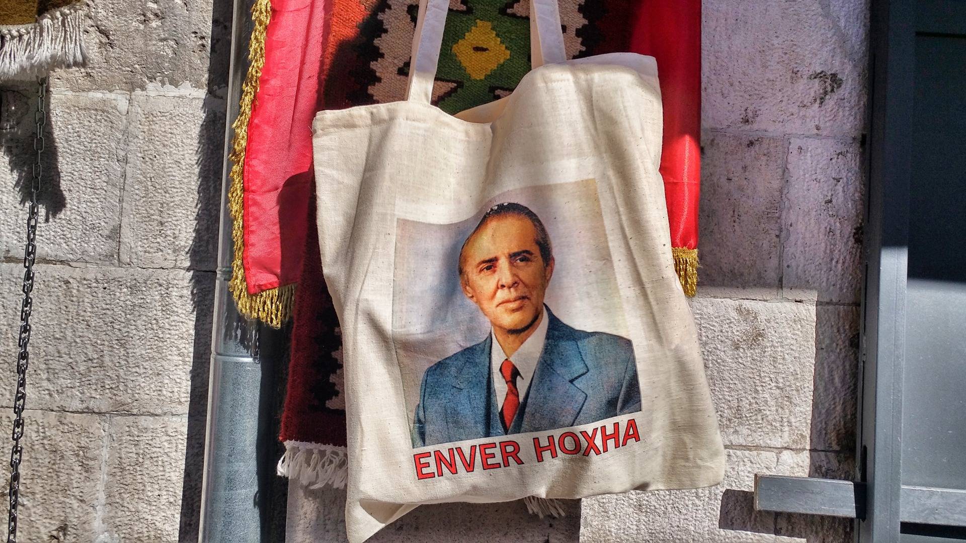 Enver Hoxha on a bag