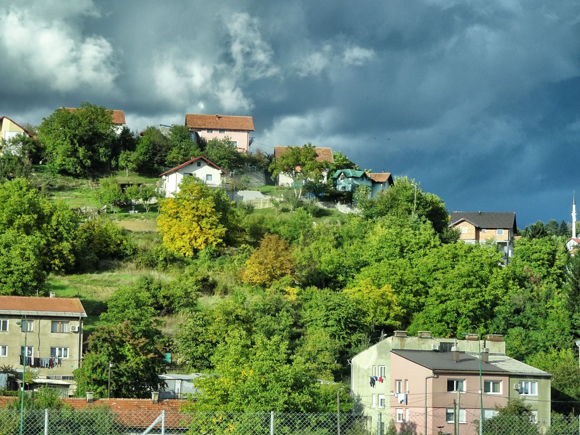 The most of the houses are around the hills