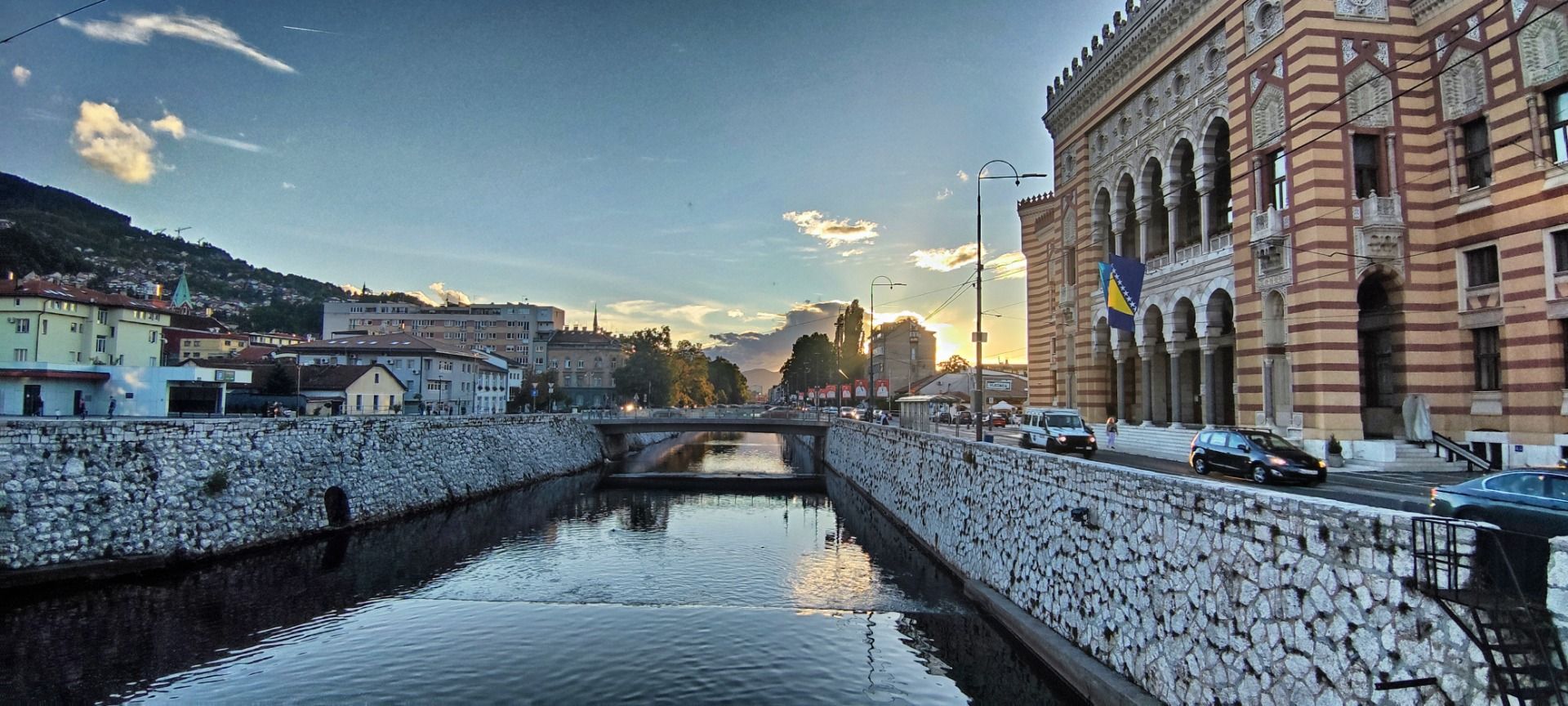 The city spreads along the water