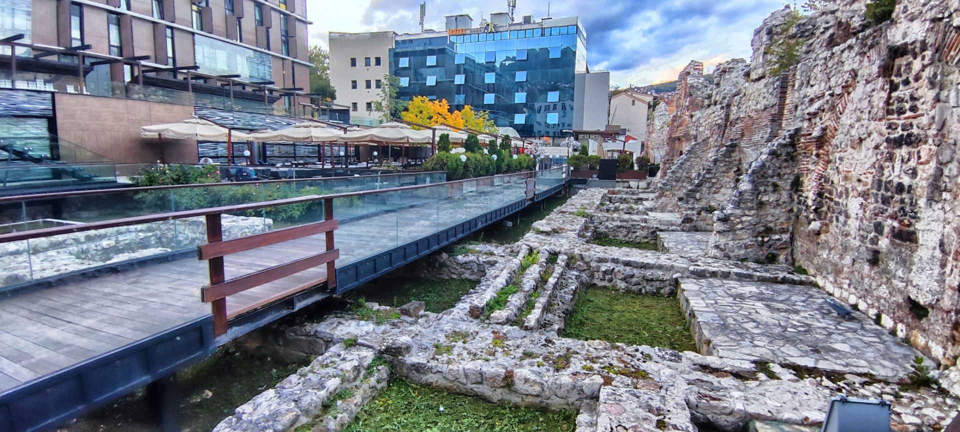 Right side: Traces of the Romans. Left side: A pub
