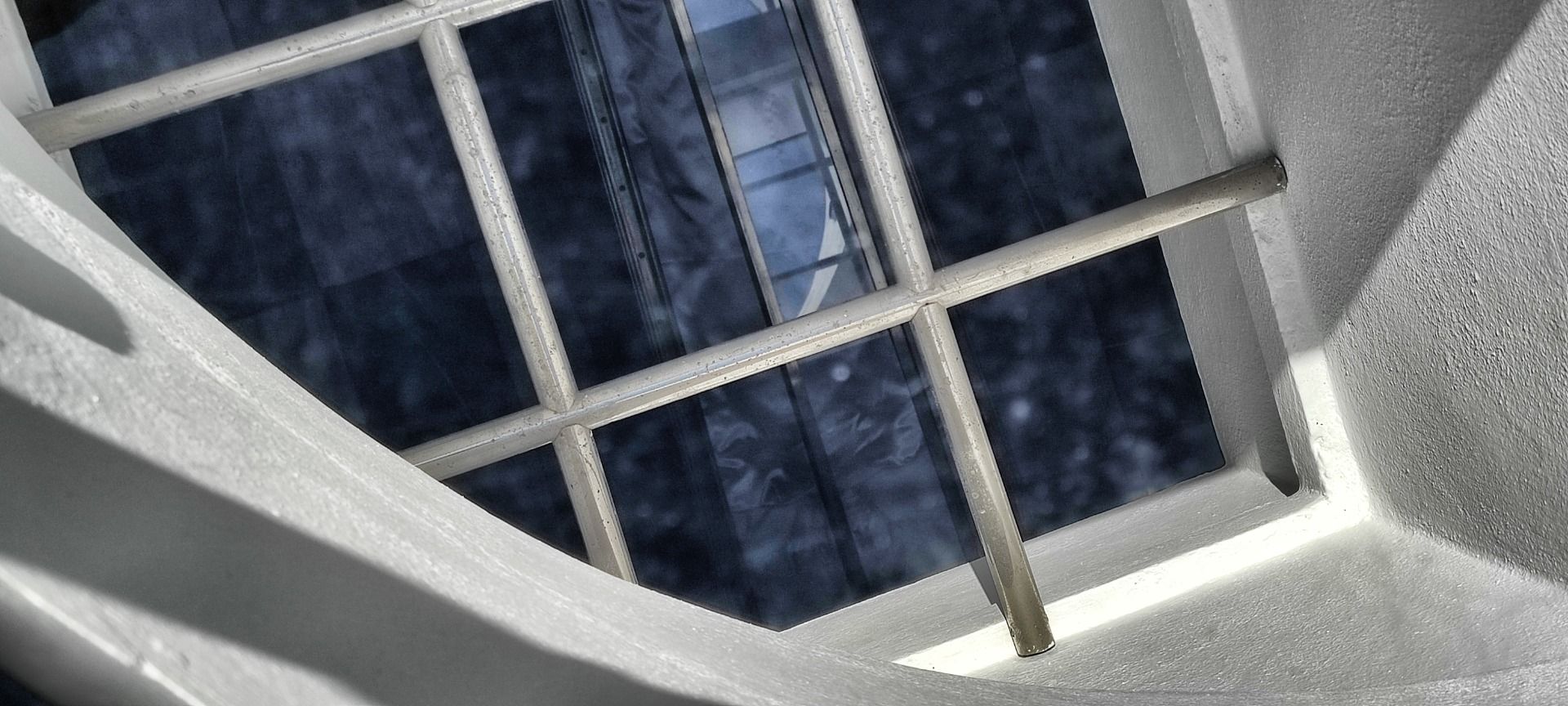 The sarcophagus seen through a window in the roof