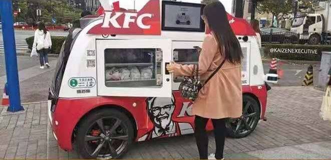 Automatic 5G mobile KFC kiosks in China.