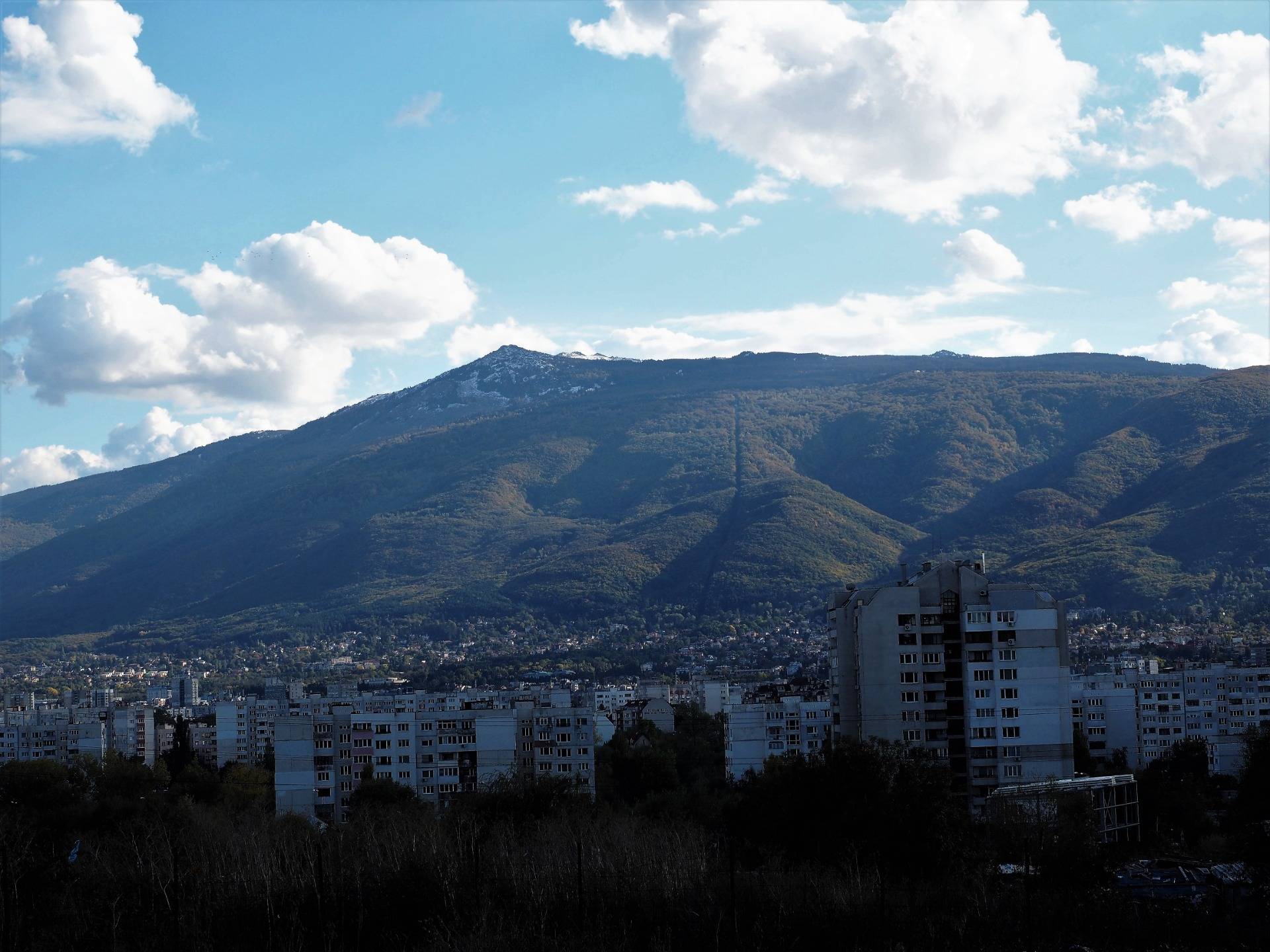 View of Vitosha Mountain from one district of the city of Sofia.