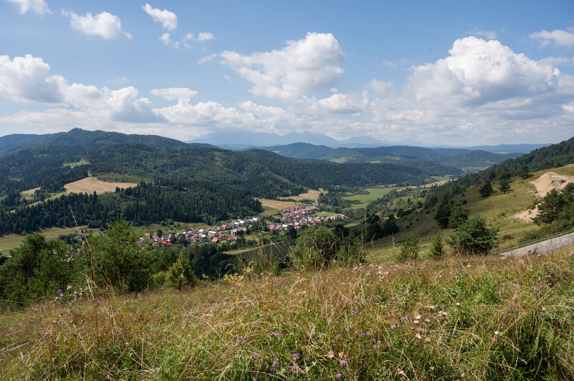 Pierwsze spojrzenie na Tatry już na początku szlaku / The first glimpse of the Tatra Mountains at the beginning of the trail