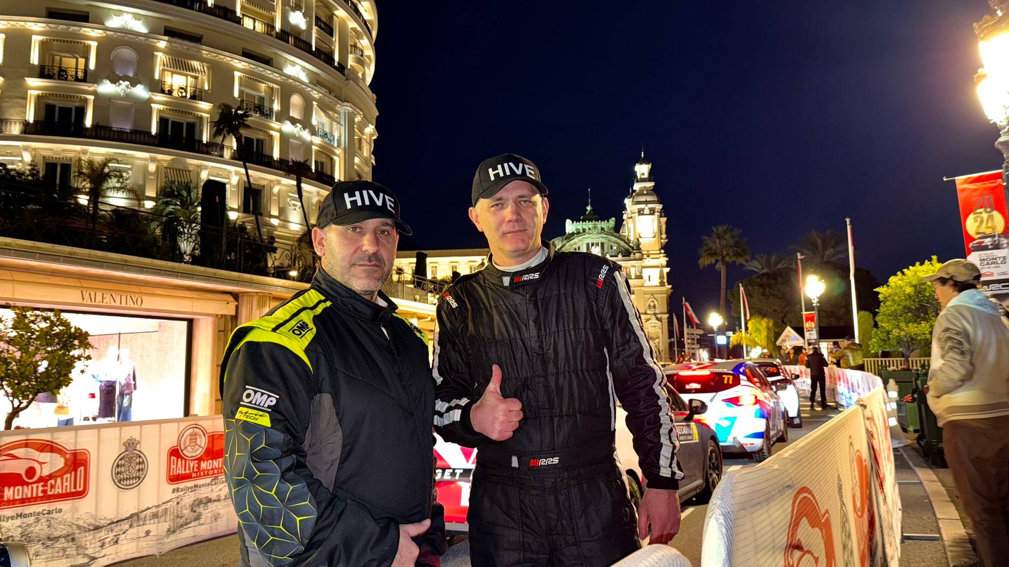 Slaven Šekuljica and Damir Petrović. The Hive rally car driver and co-driver at the opening ceremony for the 2024 Monte Carlo Rally.