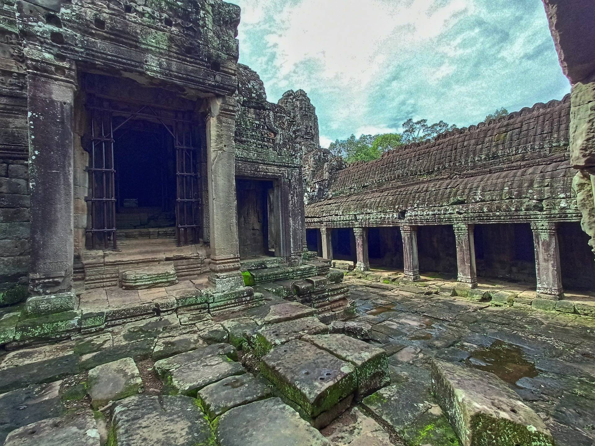 Slippery when wet. Be careful if you visit Angkor Thom during the rain.