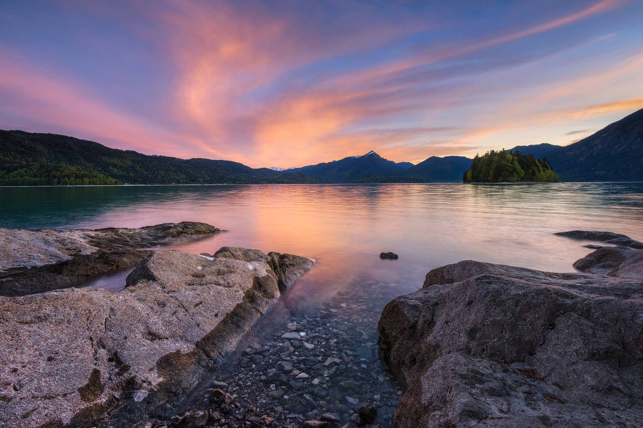 Colorful Sunset over lake Walchensee
